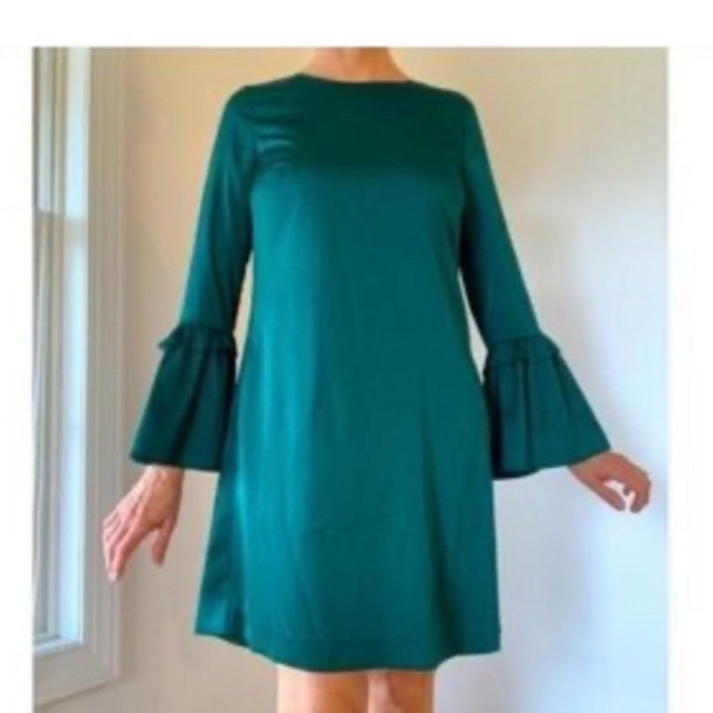 Worthington Floral Print Bell Sleeve Shift Dress Size 12 Kelly green NWT‎